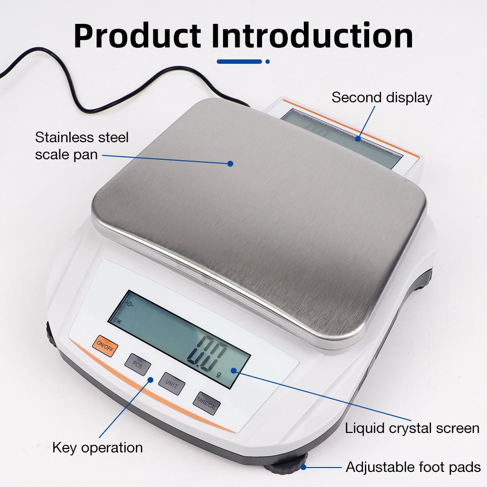 Dual Display LCD Jewelry Laboratory Electronic Balance Scale 0.1g 1kg/3kg/5kg With RS232 Interface AC 220-240V EU Plug