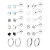 Набор из 12 пар серег-пусет и серег-колец в ассортименте. Изысканный набор серег из нержавеющей стали для модных личностей.