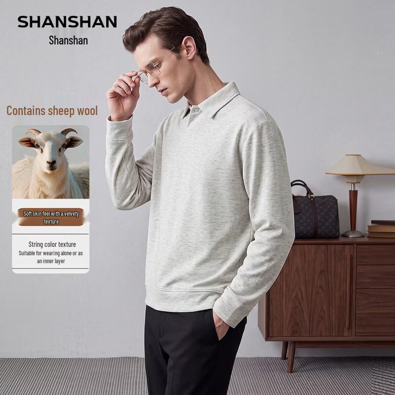 Shanshan Мужская футболка-поло с длинным рукавом из смесовой шерсти
