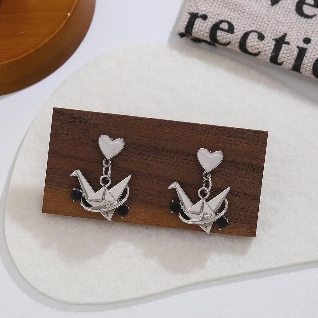 Серебряные игольчатые корейские роскошные серьги-журавлики с жемчугом Love - Niche Design