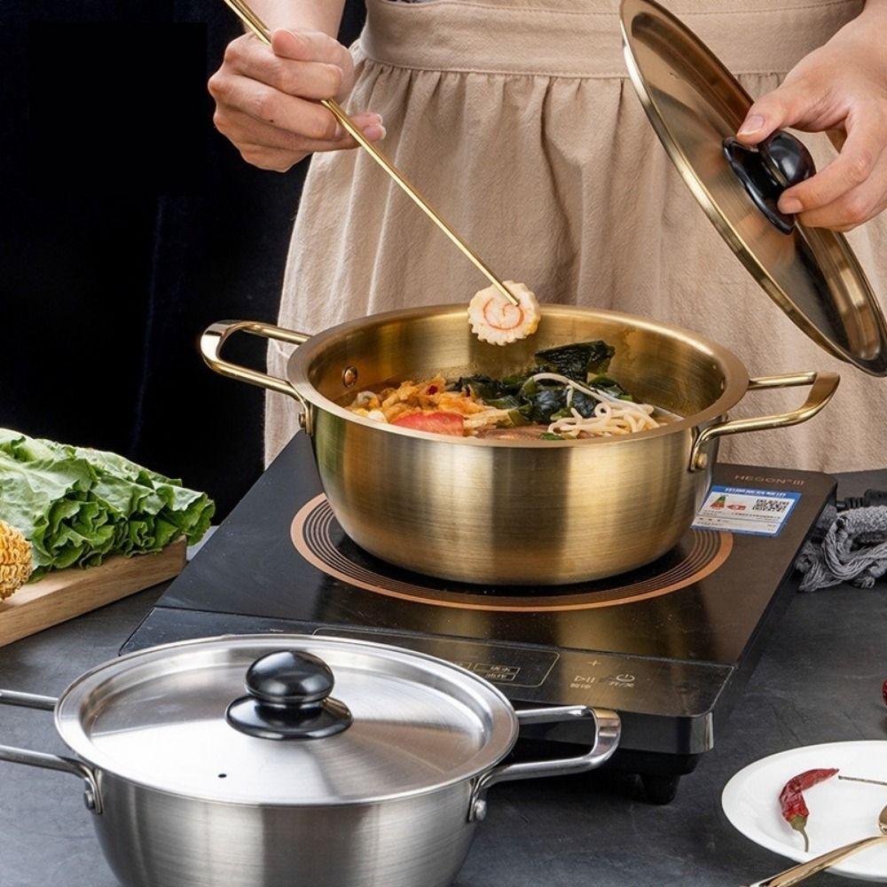 Stainless Steel Soup Pot with Lid Hot Pot Korean Ramen Pot  Camping Cookware