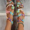2024 Summer Women Sandals Sweet Boho Bow Decoration Sandals Leather Flat Sandals Plus Size Women Beach Holiday Shoes Zapatos