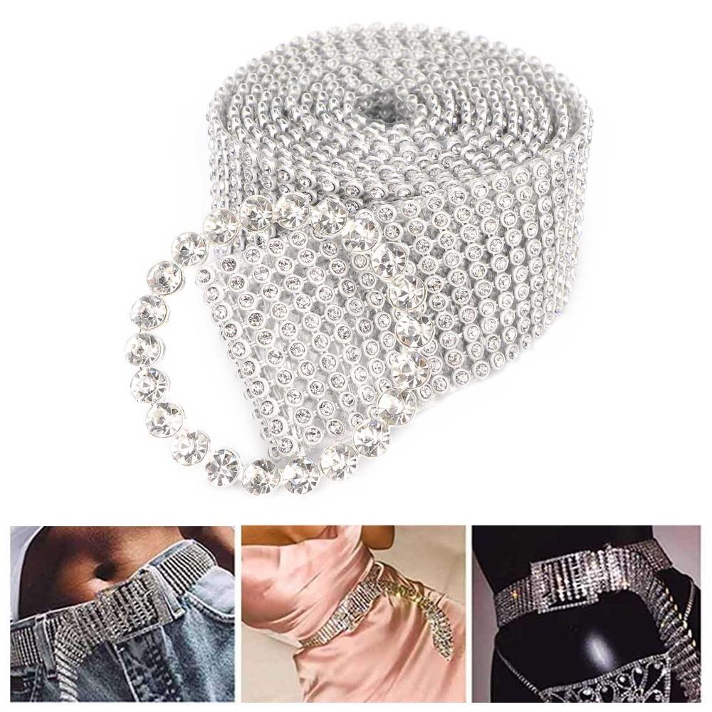 1pcs Adjustable Rhinestone Belt Silver Crystal Belt Fashion Shiny Waistband  For Women