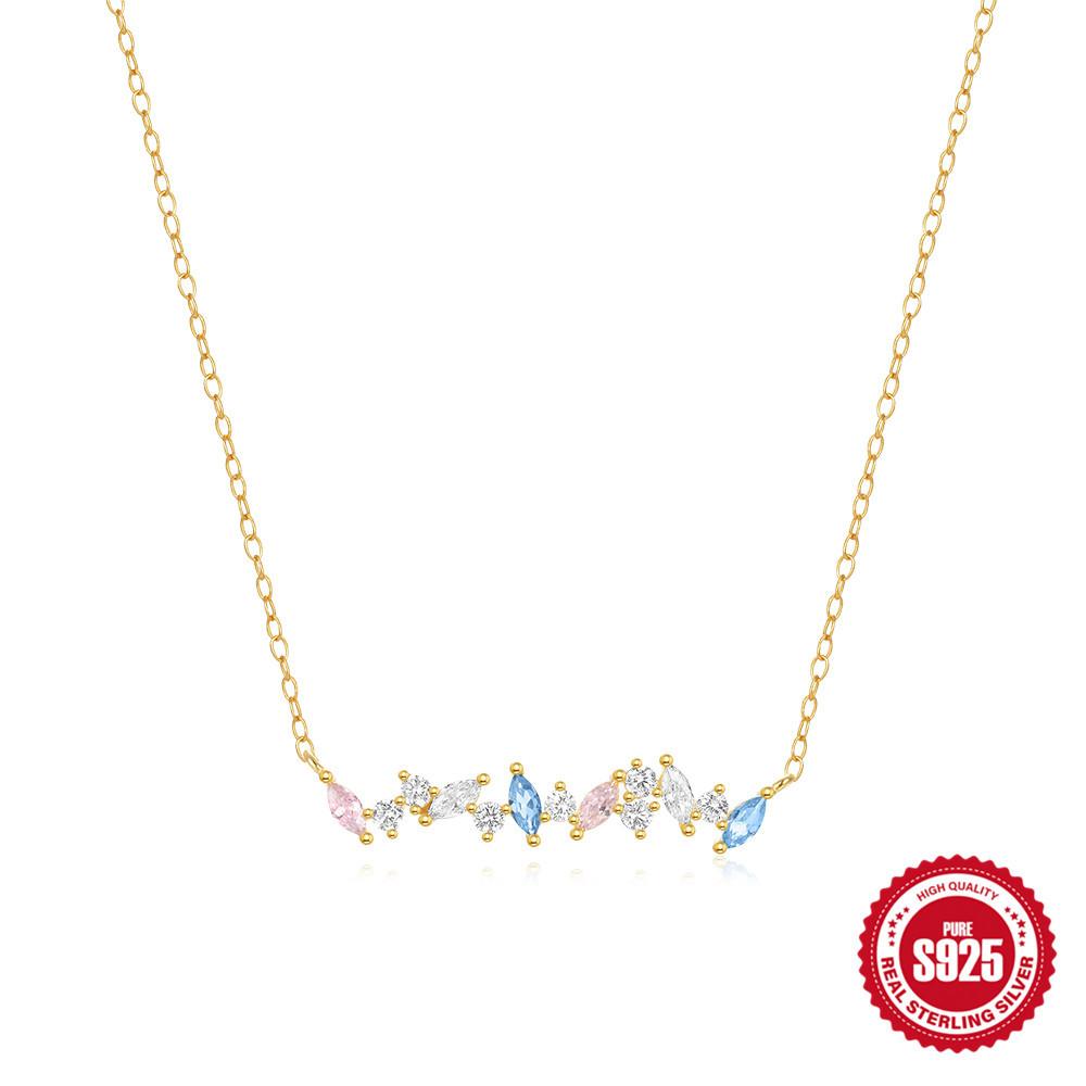 Стильное и простое ожерелье-ключица из стерлингового серебра 925 пробы с инкрустированными бриллиантами в виде конского глаза для ежедневного ношения