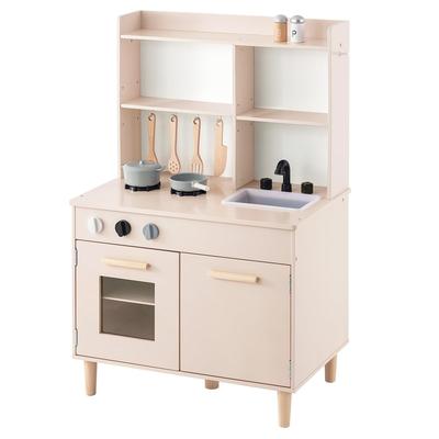 Bon Furniture Play Kitchen Деревянная кухня с кухонными принадлежностями Обучающая игрушка Игровой набор Мини-кухня 2WAY Шкаф Игрушечная кухня Подарок Розовый