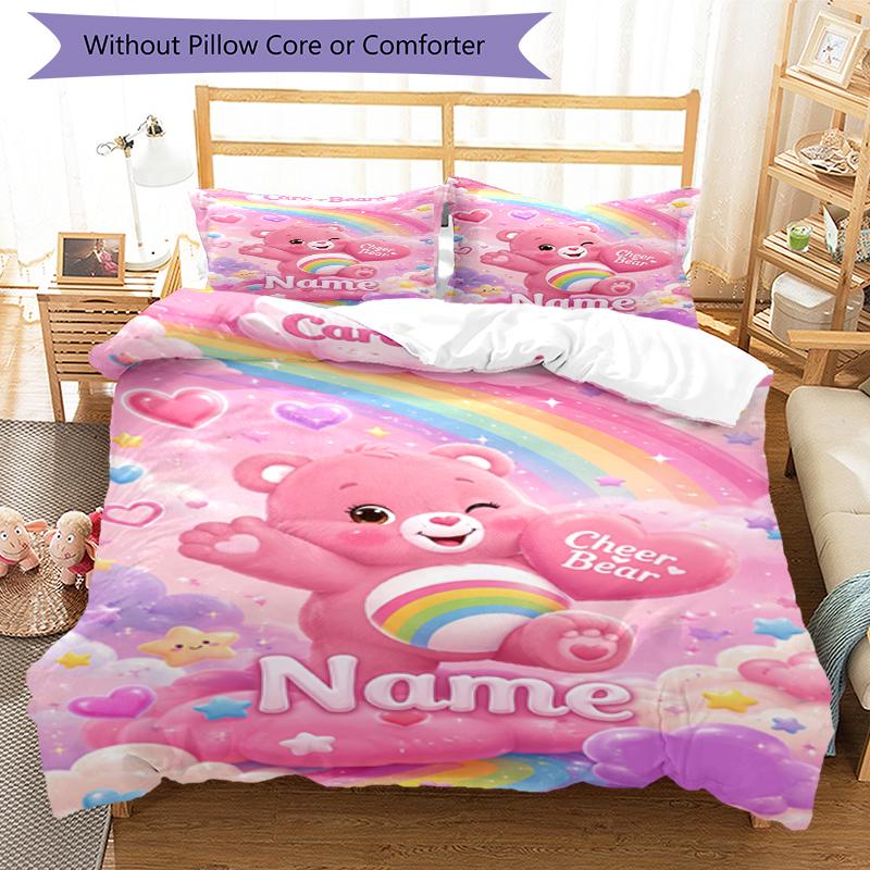 3Pcs Custom Name Bear Bedding Set Duvet Cover Closure Includes 1Duvet Cover 2Pillowcases Soft And Comfortable For All Seasons
