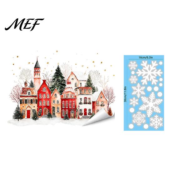 Static Glass Stickers Christmas Window Clings, Snowy Town House Snowflake Decals, Reusable Festive Winter Decals Xmas Stickers, Holiday Decor for Home