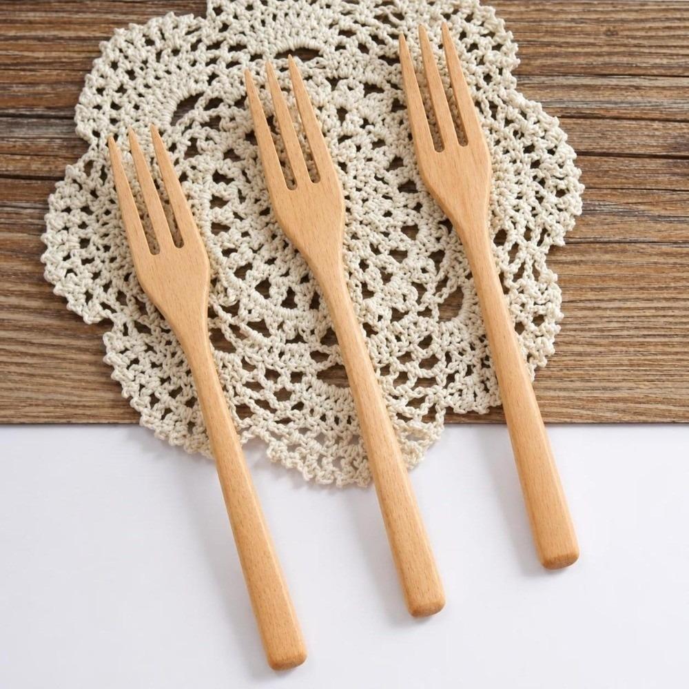 5Pcs Solid Wood Salad Forks Wood Wood Forks Dining Dinner Flatware Salad