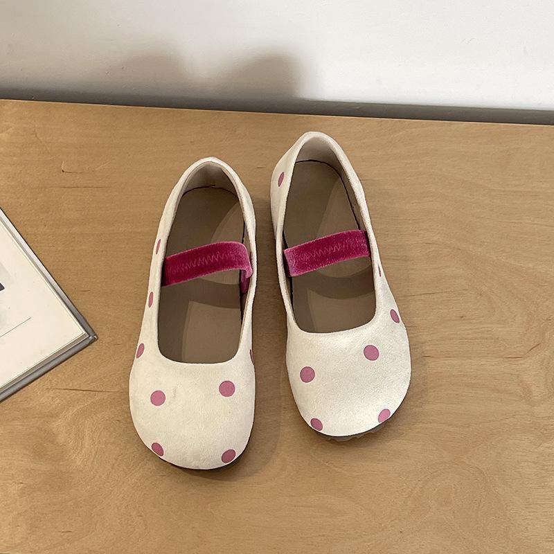 Туфли Мэри Джейн с неглубоким воротом, детские, весна-лето 2025, новые балетки Fairy Wind в горошек на плоской подошве