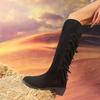 New Retro Brown Knee Length Cowboy Boots Women Tassel Design Knight Long Tube Boots Women's Chunky Heels Western Boots