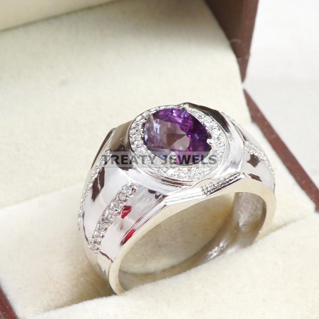 Alexandrite Oval Cut  Gemstone With 925 Sterling Silver Ring For Men's #A637 JL375656888523
