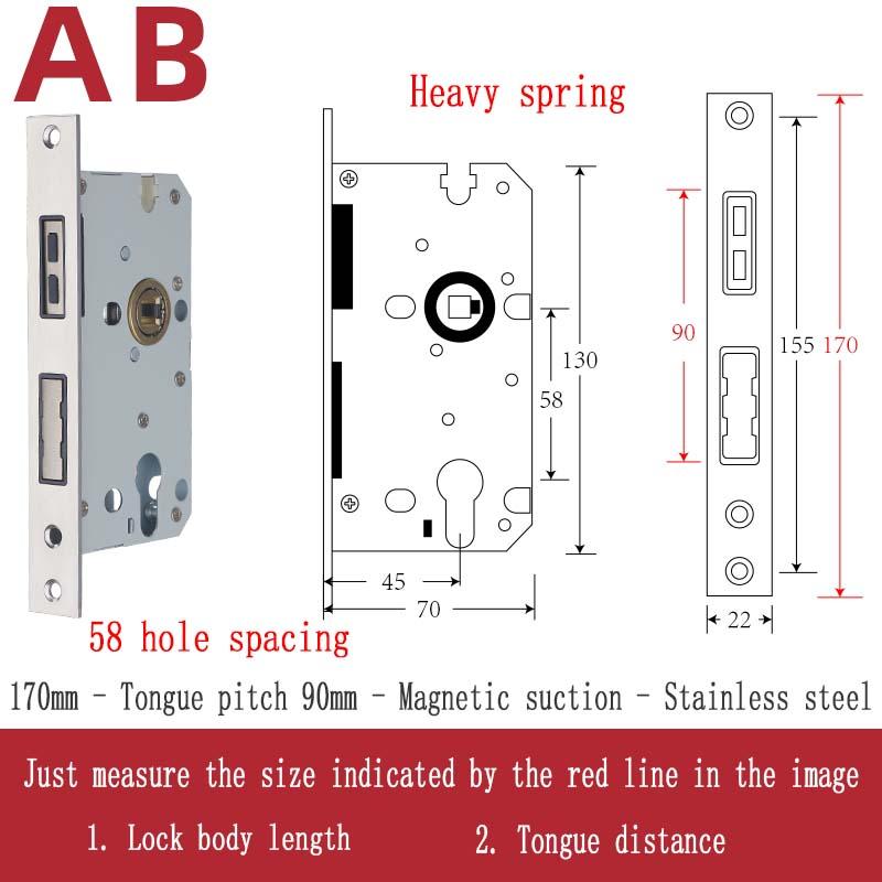 Stainless Steel Lock Body Lock Core Indoor Bedroom Lock Tongue Lock Universal Type Room Household Silent Wooden Door Lock