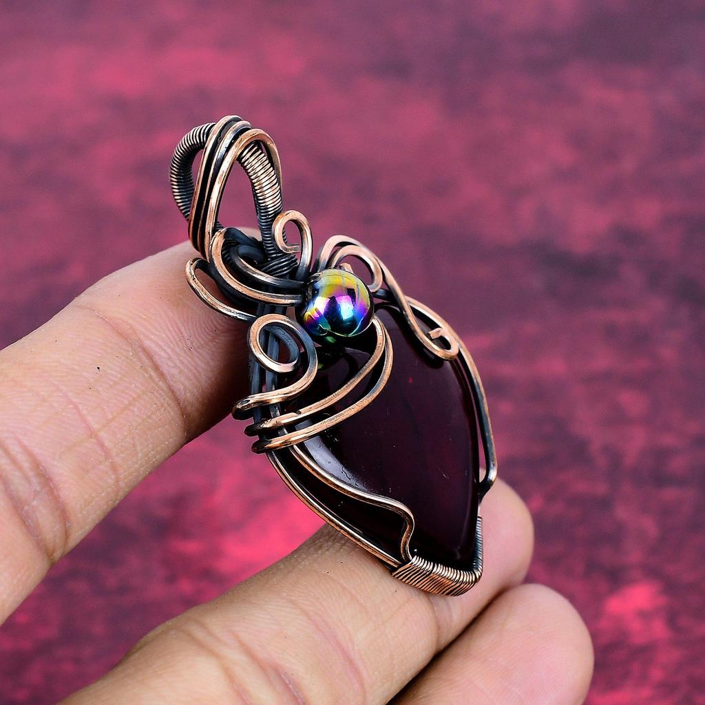 Red Fire Labradorite Gemstone Pendant Handmade Jewelry Copper Wire Wrapped Pendant