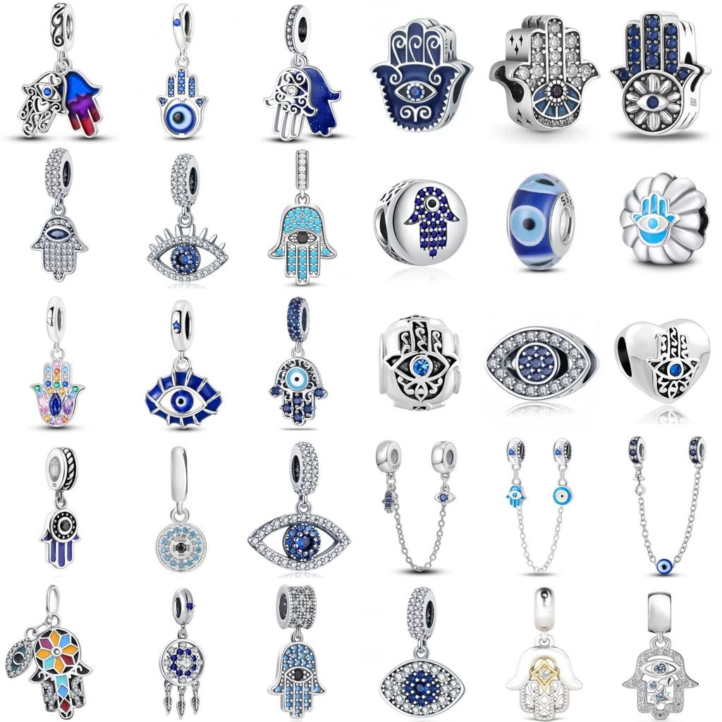 New 925 Silver Evil Eye Series Charm Safety Chain Bead Fit Bracelet Women DIY Pendant Gift