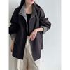 LUXI Plaid Patchwork Stand Collar Trench Coat Women Loose Fit Mid Length Outerwear