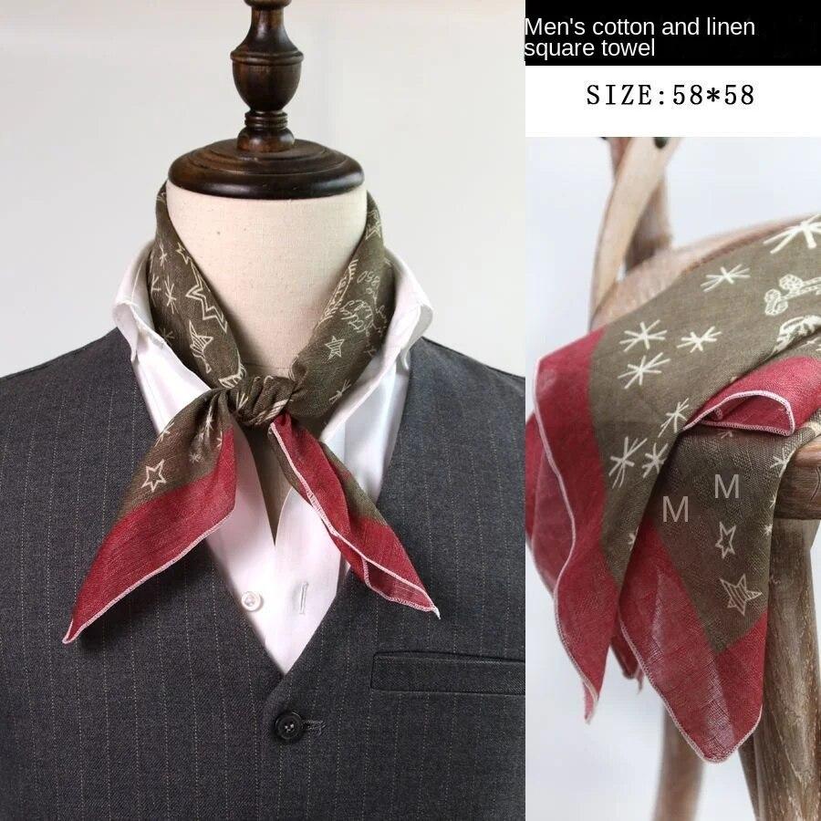 Cotton and Linen Men's Artistic Retro Scarf Korean Spring Autumn Winter Scarf Hip Hop Street Style Scarf Small Square Towel