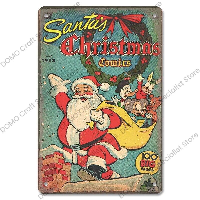 Christmas Tree Bells Santa Claus Poster Vintage Metal Tin Signs Merry Christmas Retro Metal Plate Cafe Bar Pub Home Wall Decor