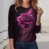 Spring and Autumn Trendy Round Neck 3D Flower Printed Top Colorful Loose Long Sleeve T-shirt