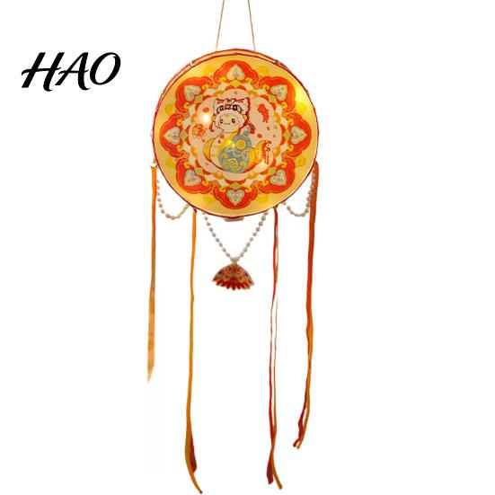 Creative Gift for Kids DIY Hand-held Lantern Kit, Traditional Chinese New Year Lantern, Light Up Handheld LED Glowing Drum Shaped with Streamers