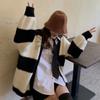 Женский черно-белый полосатый свитер контрастного цвета, универсальный свободный кардиган с длинным рукавом, свитер, пальто