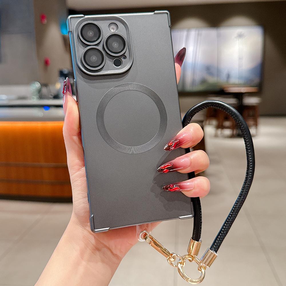 Для чехла Magsafe Кожаный ручной ремешок Шнурок для iPhone 16 15 14 13 Pro Max Магнитная беспроводная зарядка Ударопрочная мягкая накладка