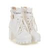 Fashion 2024 Great Quality Block High Heels Women Ankle Boots White Shoes Lace Decor Lace Up Chunky Heeled Fashion Platform Boots Verclo