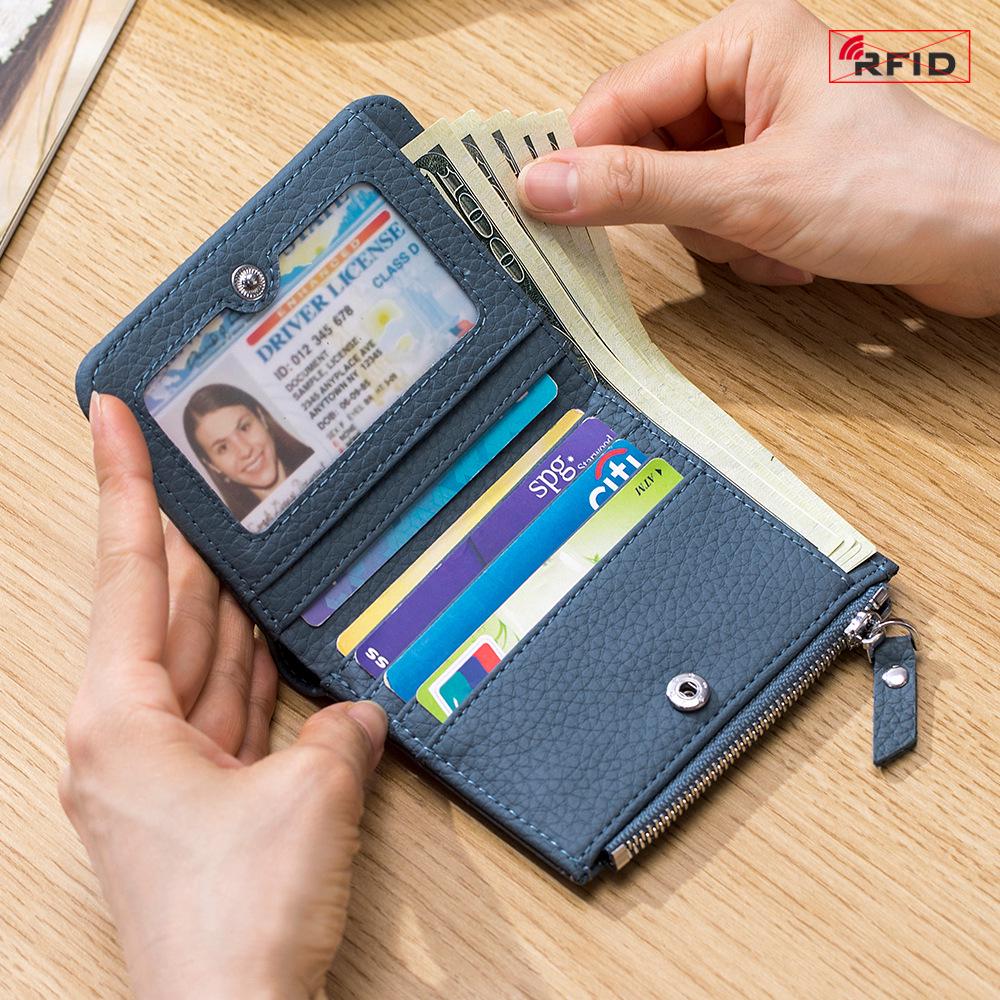 Женский ультратонкий кожаный кошелек с RFID-защитой, карманом на молнии для монет и держателем для карт