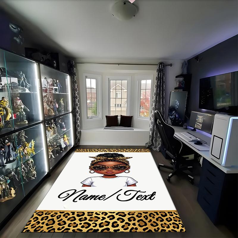 1PC Custom Name Leopard Print Fashion Icon Theme Floor Mat Ideal for Living Room, Game Rooms, Office, Bedroom,Floor Mat Playful Design