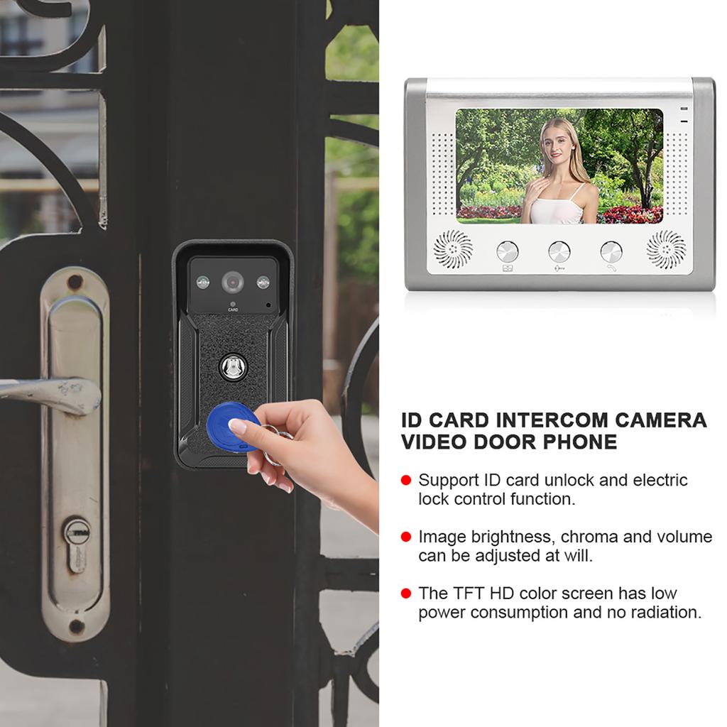 7-дюймовый 2-дисплейный дверной звонок с ночным видением TFT ID-карта Интерком-камера Видеодомофон