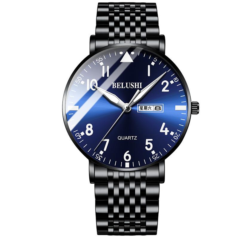 Men's Business-Style Luminous 30M Water Resistant Alloy Strap Quartz Movement 40mm Watch