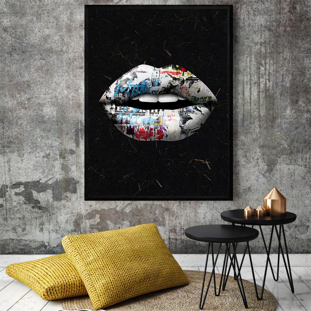 Modern Golden Lips Dollar Money Poster Print Wall Art Luxury Art Canvas Painting Abstract Pictures for Living Room Home Decor No Frame