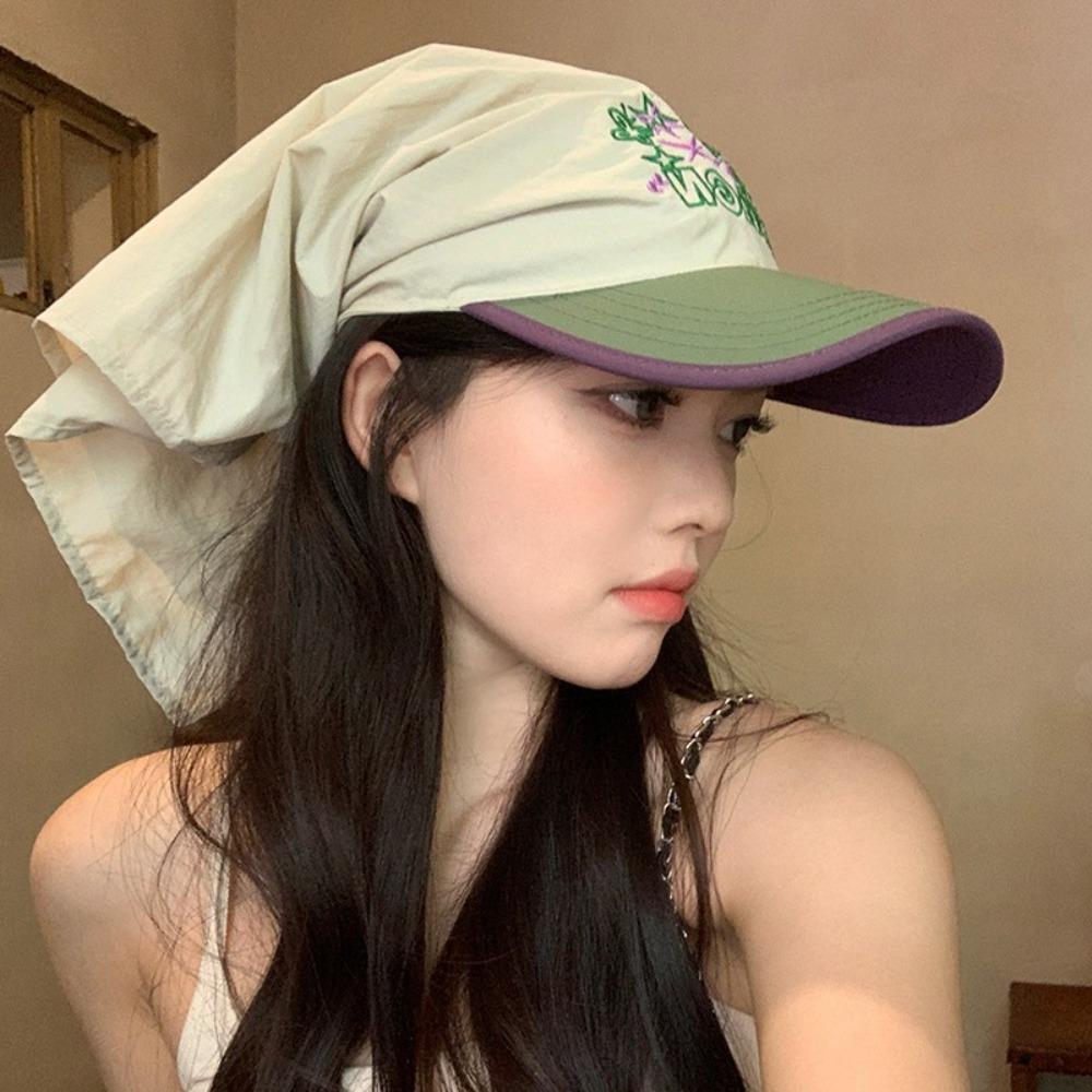 Korean Style Strappy Bandana Hat Sunscreen Letter Headscarf Hat Embroidery Baseball Cap  Vacation