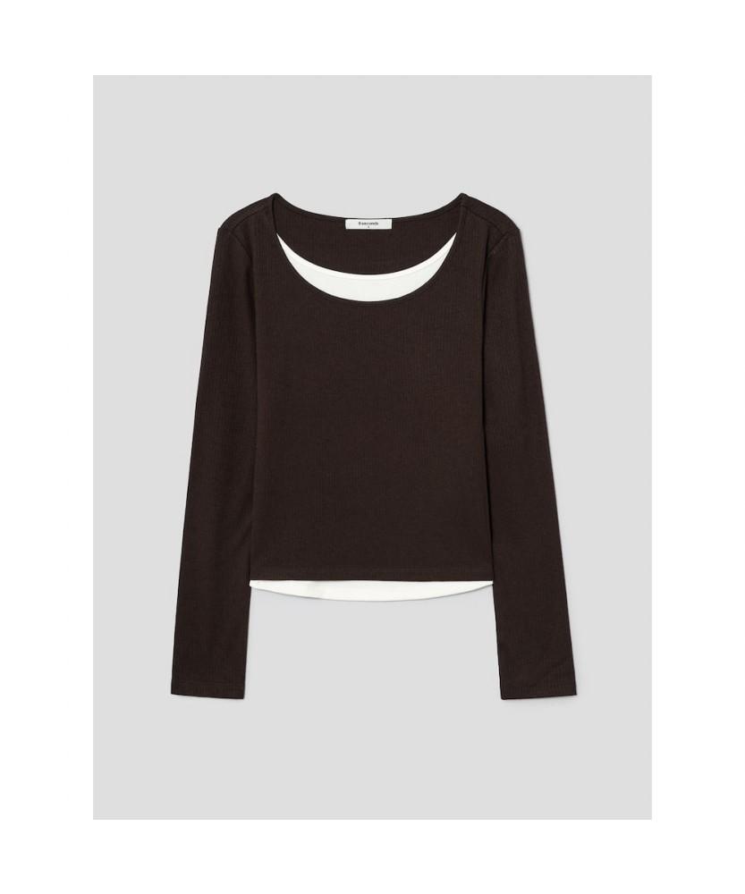 8SECONDS Color Block Layered Long Sleeve T-Shirt Brown