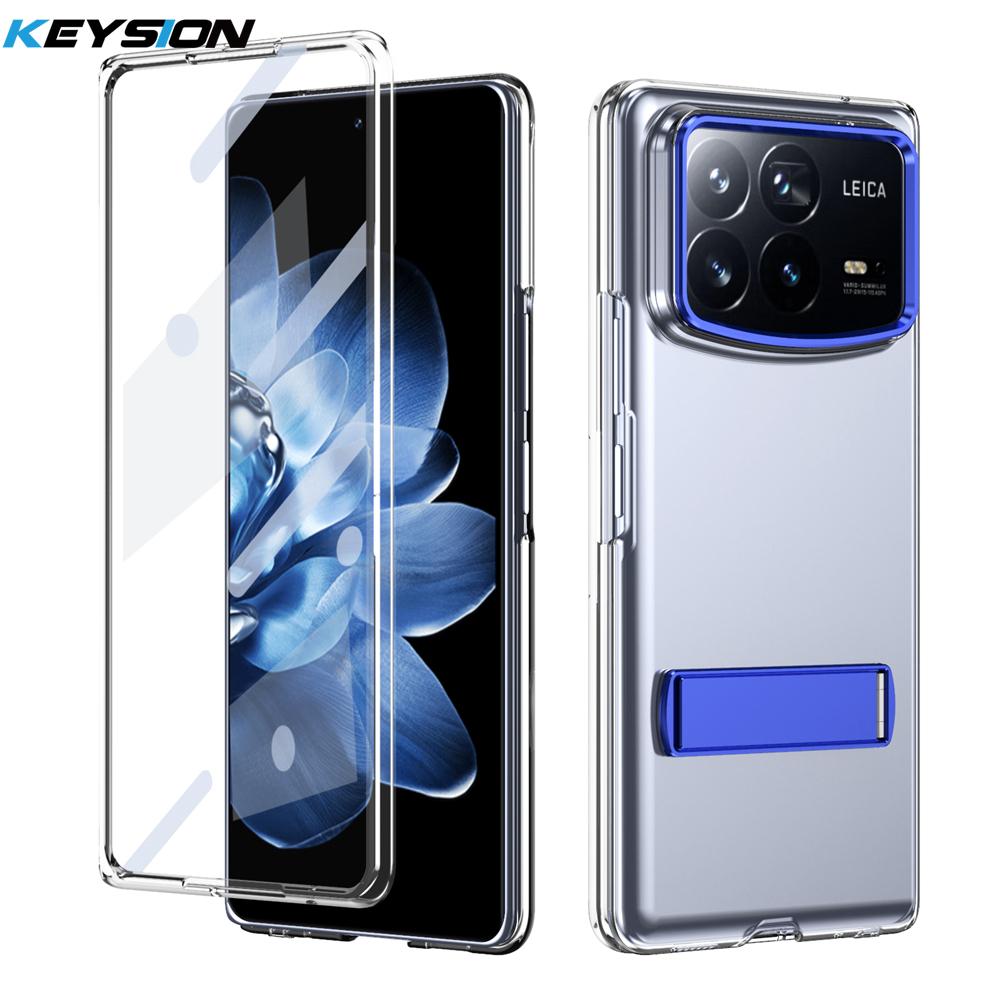 KEYSION Прозрачный чехол для Xiaomi MIX Fold 4 Hard PC Metal Kickstand Противоударный чехол для телефона с защитным стеклом для экрана