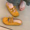 Retro Bow Split Toe Shallow Mouth Half Drag Bag Head Shoes Women Suede One Pedal Lazy Outside Slippers
