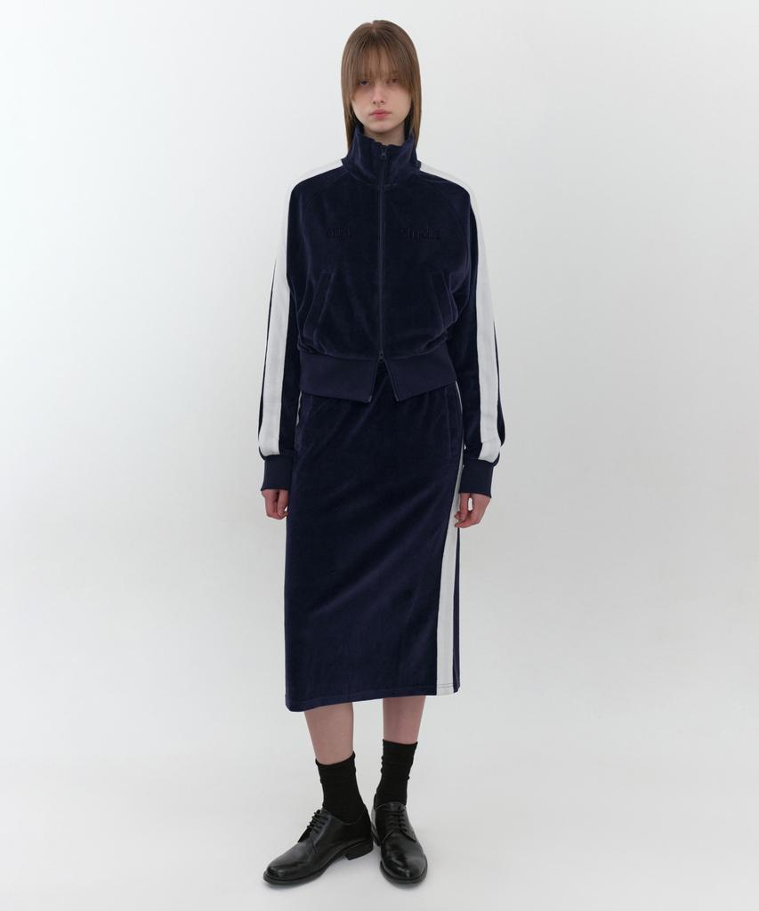 Oioi Collection Layered Logo Velvet Skirt_Navy