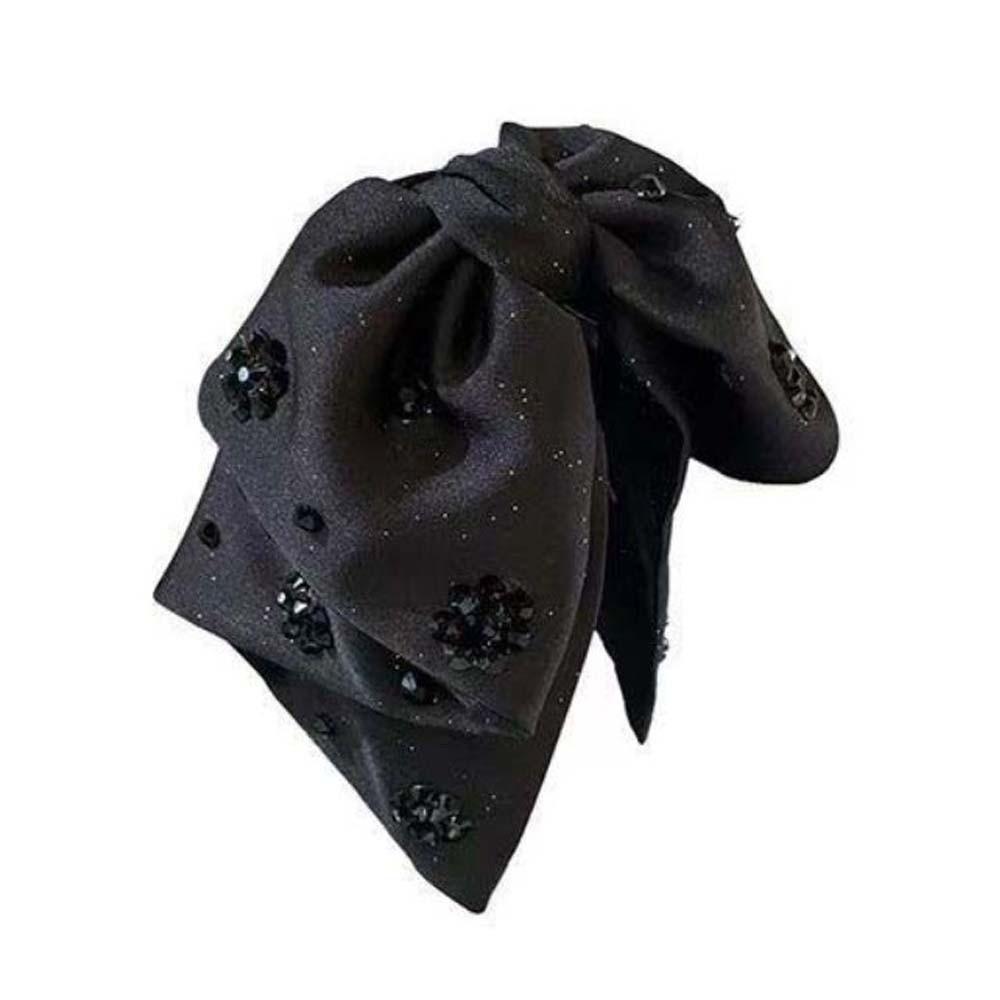 Elegant Black Bow Shark Clip French Style Women Sequin Hairgrips Shiny Rhinestone Hair Claw  Female