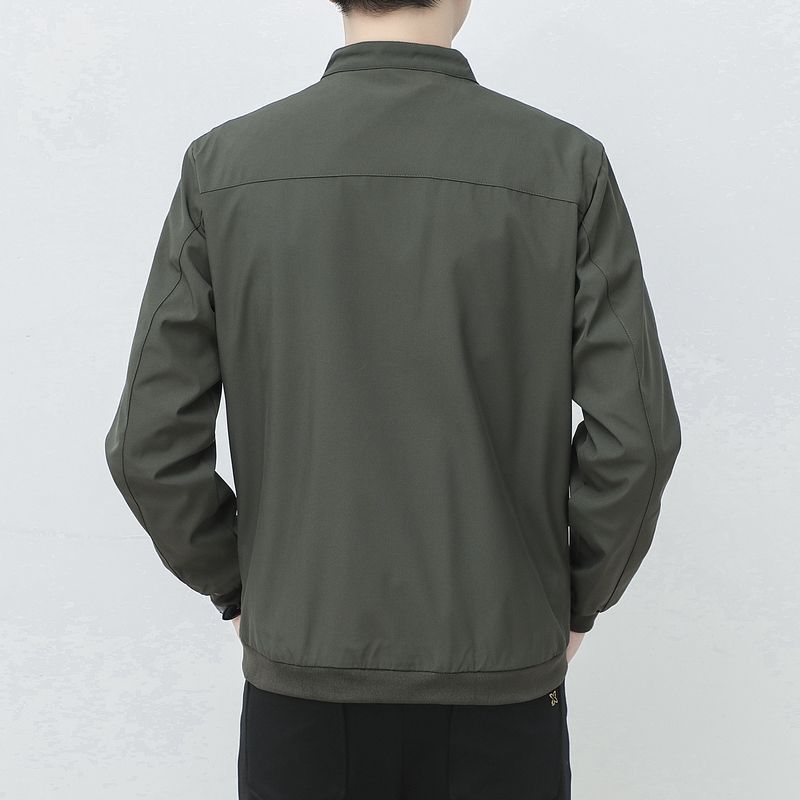 Тонкая модная куртка с воротником-стойкой на весенне-осенний сезон, повседневная, свободного кроя, простая однотонная, мужская, с длинным рукавом, рабочая