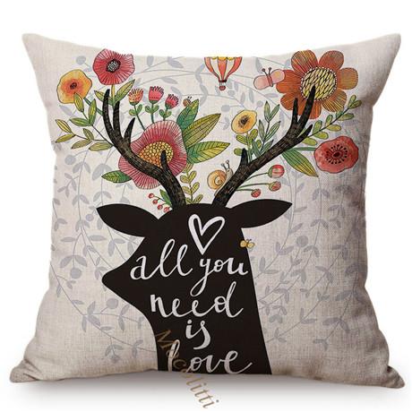 Hand-Painted Letter Animals Poster Design Sofa Throw Pillow Case Dachshund Deer Office Decoration Linen Square Car Cushion Cover