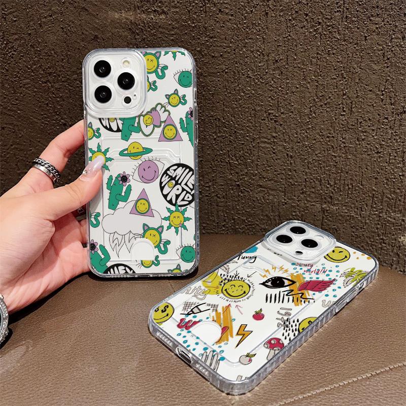 Чехол-карман из силикона с держателем для карт для Samsung S23 S24 S25 Ultra Redmi Note 12 13 Pro Oppo A38 A58 A78 Vivo Y21 Y22 Прозрачный бампер для телефона