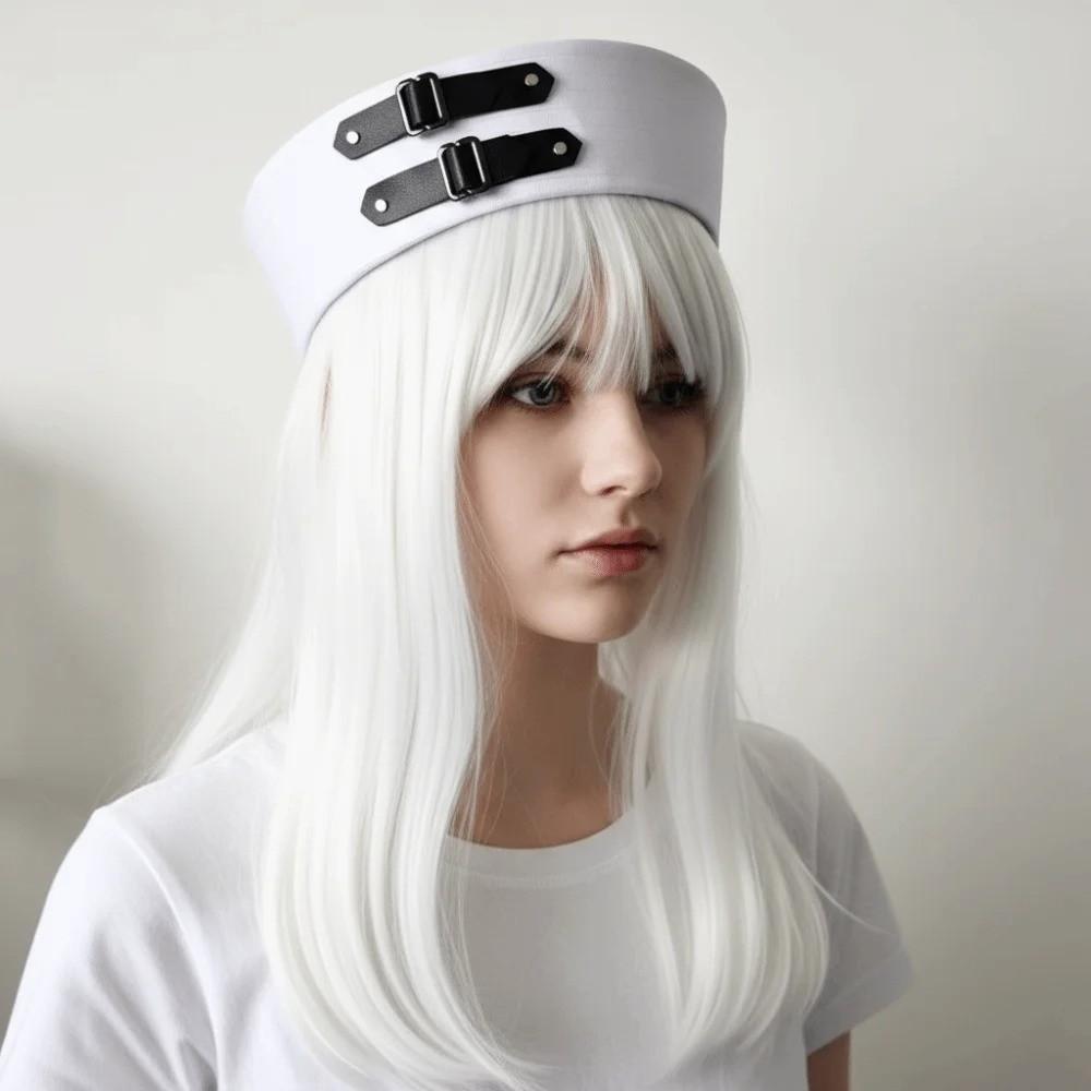 Chain Sweet Captain Hat Y2K Black Cosplay Sailor Hat Leather Buckle Sailor Hat  Festival Wear