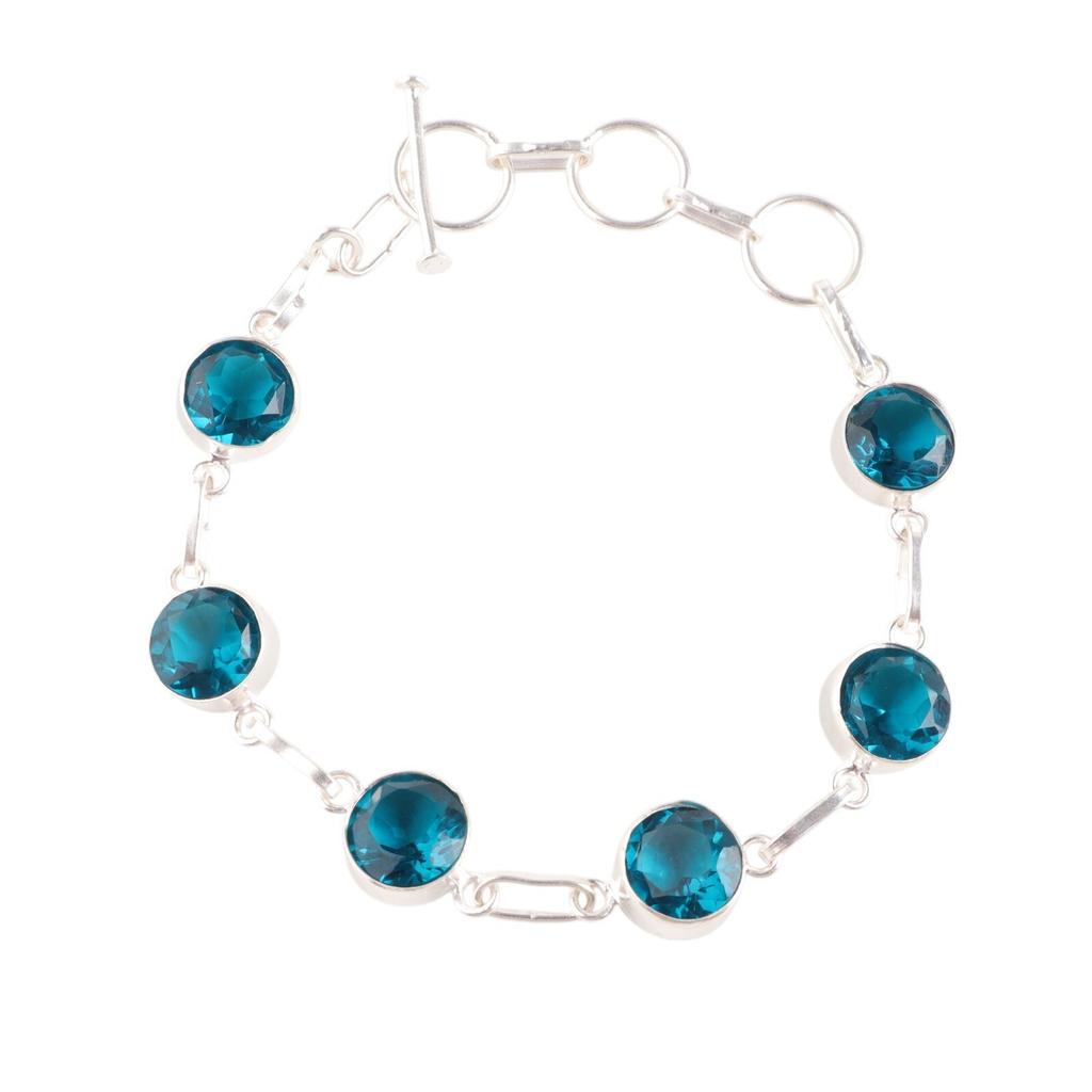 Драгоценный камень голубой апатит, серебро 925 пробы, ювелирное изделие ручной работы, стильный браслет RB-14-14