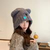 Autumn Winter Hat Women Bear Ear Protection Cap Plush Warm Knitted Wool Hat