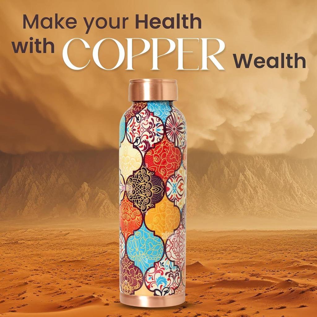 Copper 1 Litre Water Bottle With Leak And Rust Proof Protection For Home And Office Use Ayurveda And Yoga Health Benefits Bottle (Hexagon)