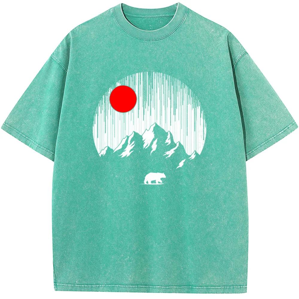 Футболка для мужчин и женщин на открытом воздухе Sunset Mountain, стираная, хлопковая, забавная, отбеленная, ретро, хип-хоп, отбеленная футболка