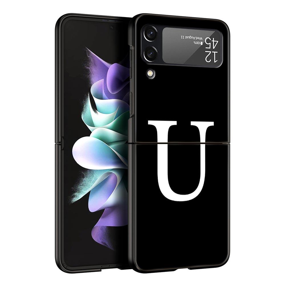 Чехол для телефона Samsung Galaxy Z Flip 3 4 5 Жесткий Черный Складной Поликарбонатный Роскошный Для Samsung Z Flip3 Чехол Буква имени A Z Модный