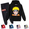 Anime Naruto Hoodies Casual Unisex Children's Sports Suit Kids Long-sleeved Cartoon Printed Hooded Pullover Sweatshirt Pant Trousers