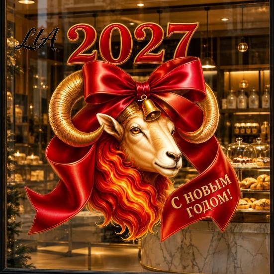 Статичные наклейки на окна 2027 Год Козы, Наклейка с красным бантом, Декорации для стены китайского класса, Новый стеклянный стикер, Многоразовый ПВХ декор