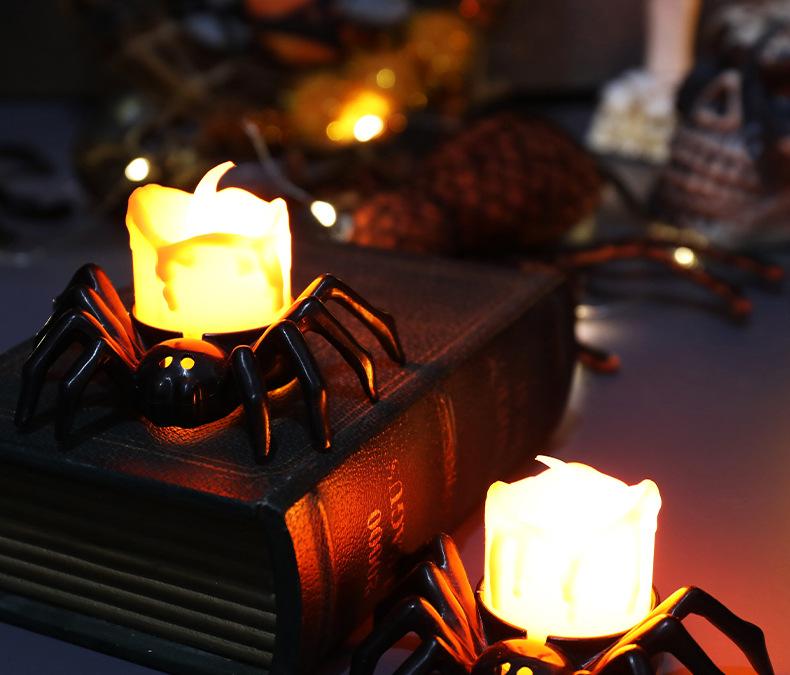 Halloween Spider Flameless LED Tea Light Battery Operated Fake Pumpkin Candle for Party Haunted House Decor
