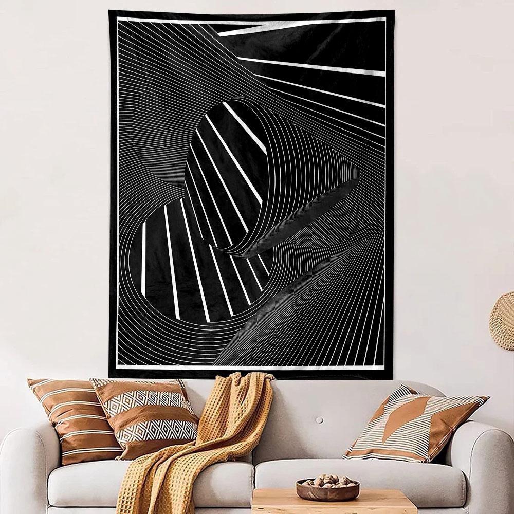 "Abstract Black and White Line Art" Patterned tapestry home decor, suitable for bedroom and living room, gift